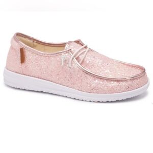 Corkys Pink glitter Kayak slip-on shoe sneaker boat womens sparkle 7 mauve 6 1/2